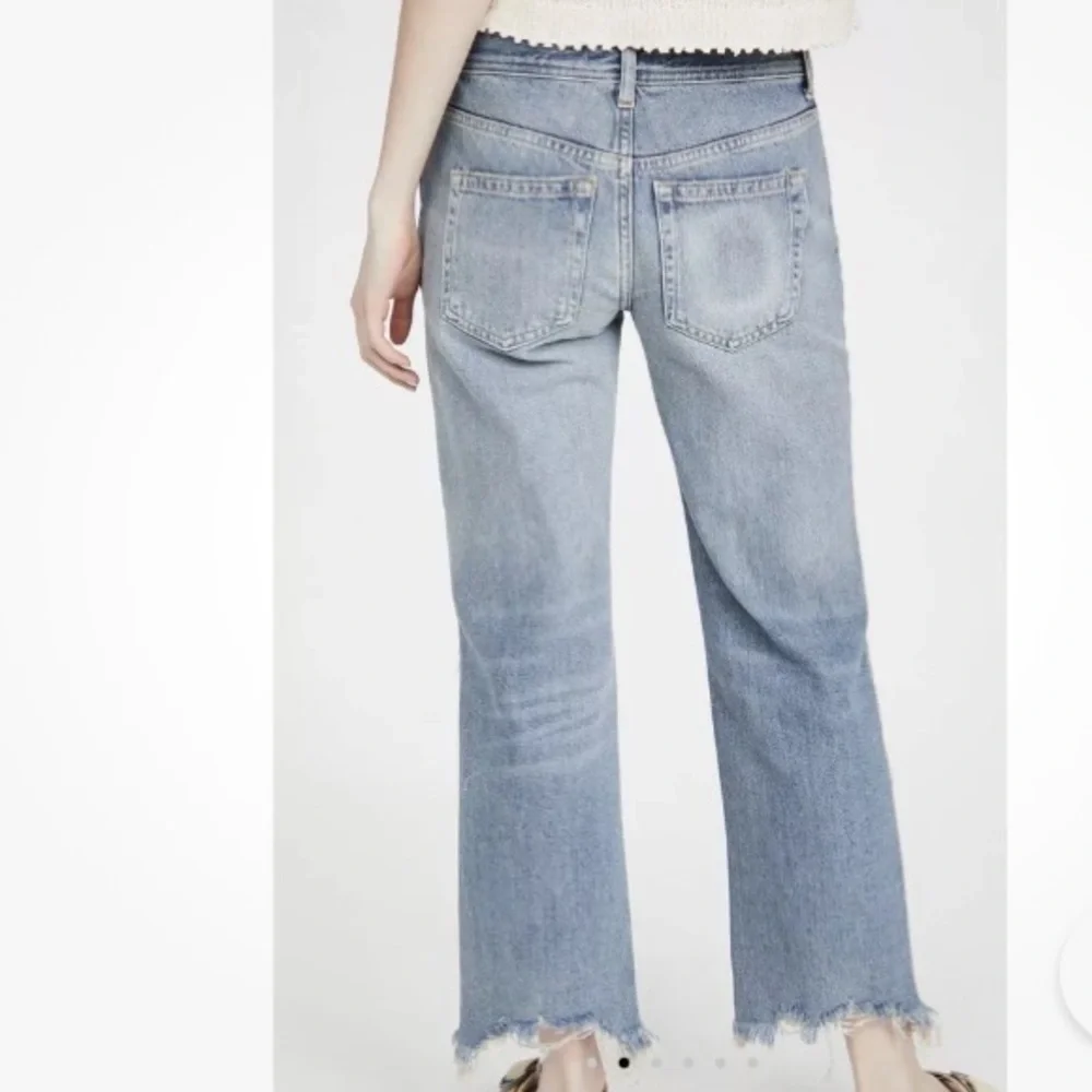 FREE PEOPLE Distressed Maggie Straight Jeans 26 Cropped Light Stone Fray Rip